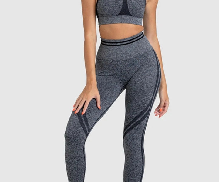 Seamless Two Piece Yoga Set with Matching Bra and Bottoms