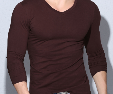 Mens V-Neck Long Sleeve T Shirt