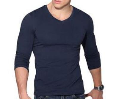 Mens V-Neck Long Sleeve T Shirt
